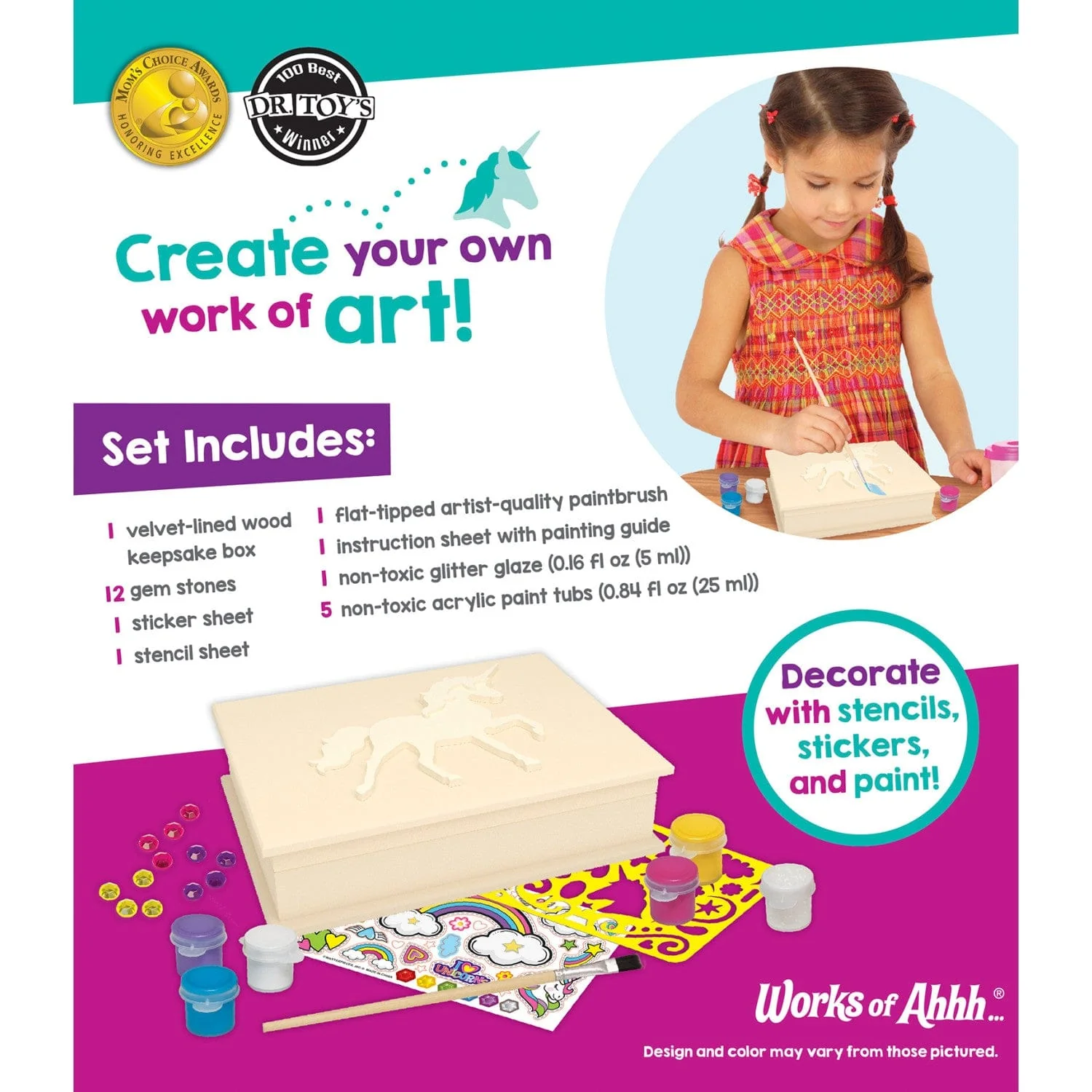 Unicorn Keepsake Box Wood Craft & Paint Kit - Image 3